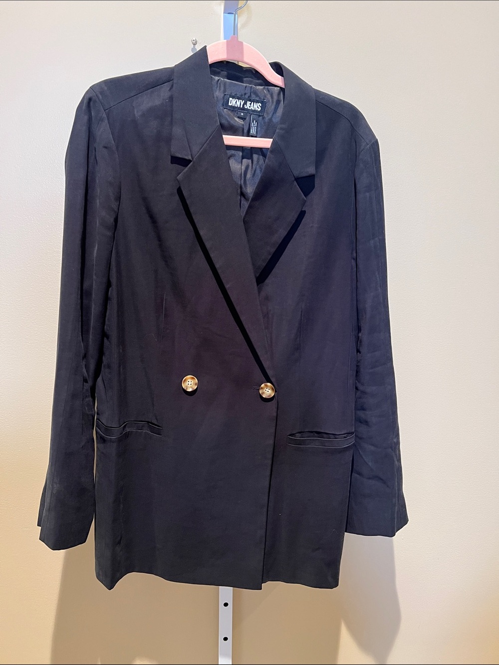 Dkny Black Double-Breasted Blazer with Gold Buttons